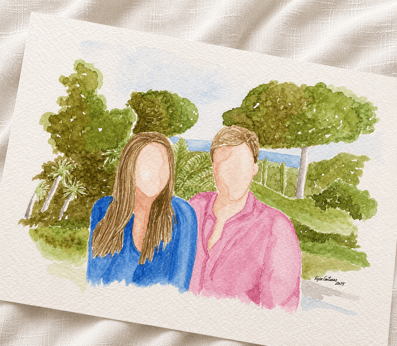 Retrato de Pareja en acuarela Acuarela (Basado en foto) - imagen 4