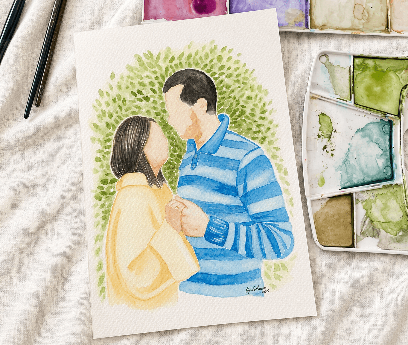 Retrato de Pareja en acuarela Acuarela (Basado en foto) - imagen 2