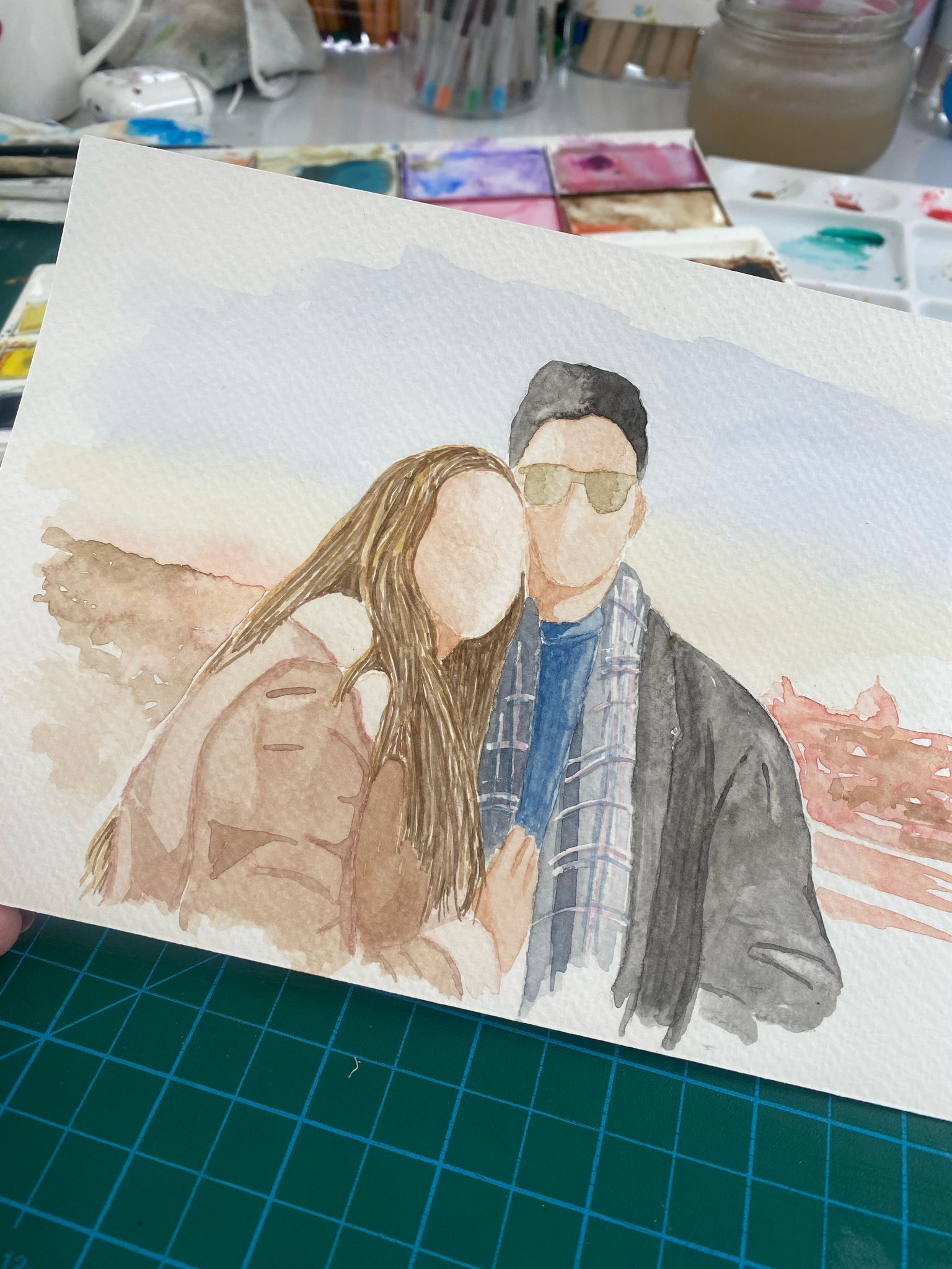 Retrato de Pareja en acuarela Acuarela (Basado en foto) - imagen 7