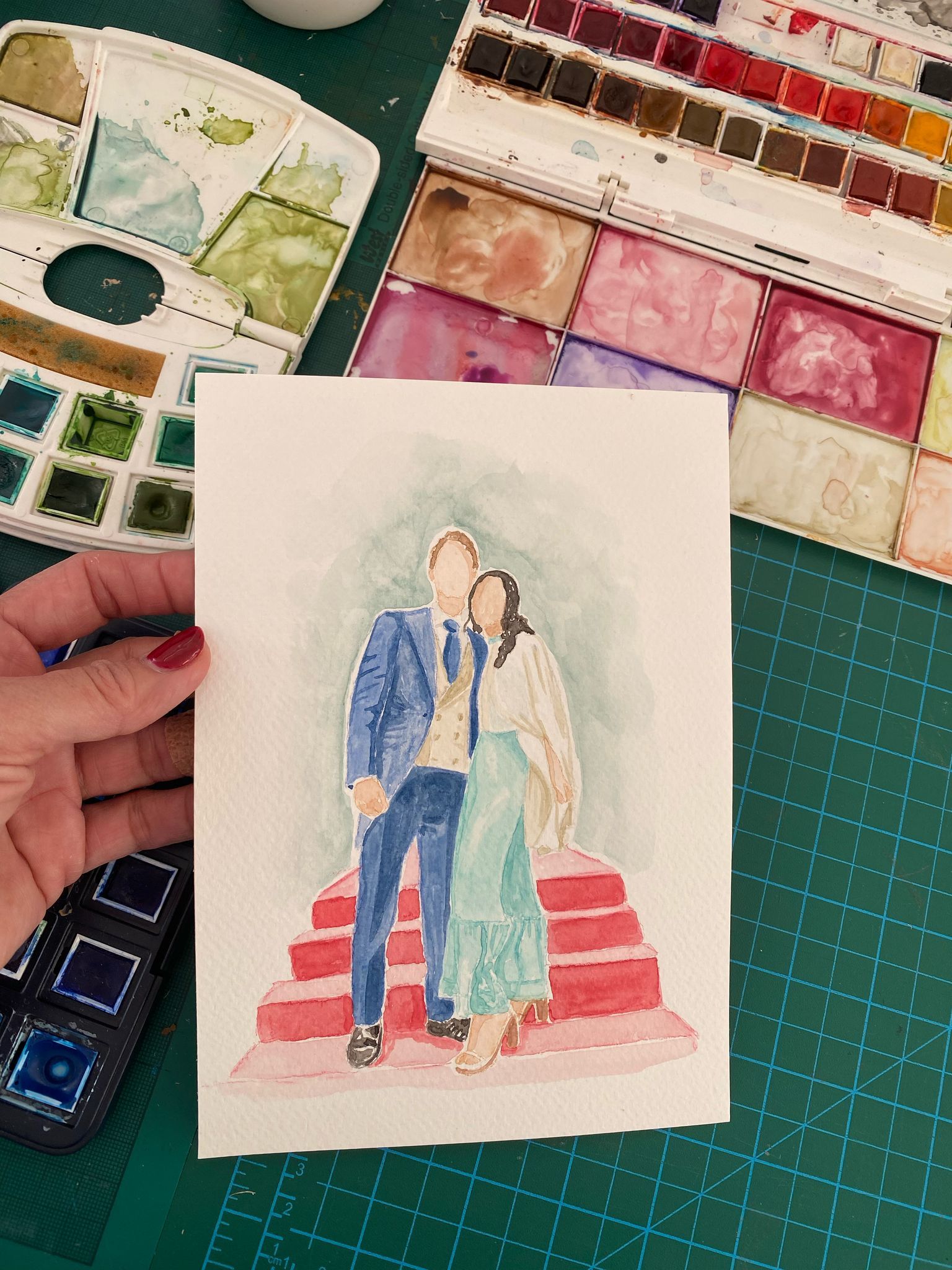 Retrato de Pareja en acuarela Acuarela (Basado en foto)